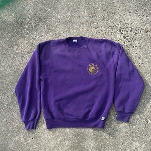 Vintage purple Russell Crew neck (St Joes Huskies logo) size Medium